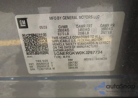 2019 Chevrolet Traverse 1Lt из США, поврежденный, VIN 1GNERGKW0KJ297734